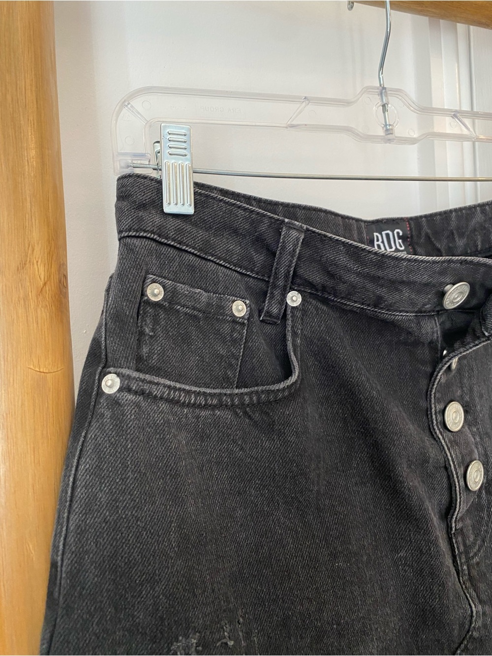 BDG Urban Outfitters Black Button-Fly Distressed Denim Mini Skirt Sz Medium - Picture 6 of 9